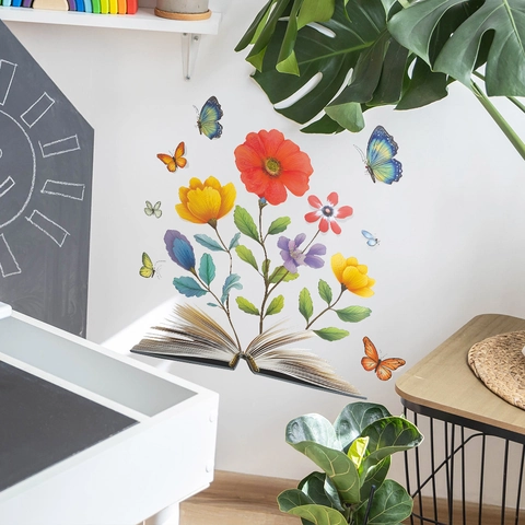 Kreative Buch Blume Schmetterling Wandtattoo PVC Wasserdicht Deko Aufkleber Für Wohnzimmer Arbeitszimmer Haus Wand Kunst