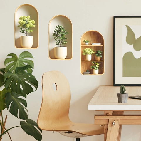 3D Simulatie Potplant Vaas Muurstickers PVC Gebogen Nis Zelfklevende Decals Voor Thuis Decor Woonkamer Slaapkamer