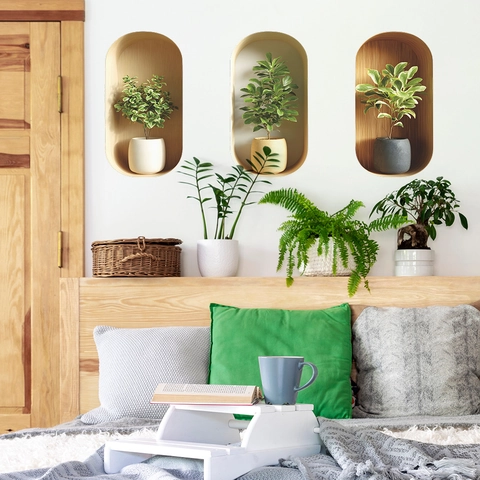 Moderne 3D Potplanten Muurstickers PVC Groene Plant Houten Nis Simulatie Decals Voor Woonkamer Slaapkamer Home Decor Kunst