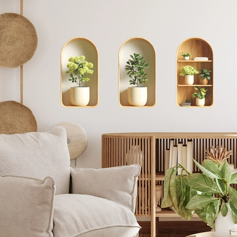 3D Simulatie Potplant Vaas Muurstickers PVC Gebogen Nis Zelfklevende Decals Voor Thuis Decor Woonkamer Slaapkamer