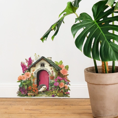 Igel Blume Haus Wandaufkleber Kreative Märchen Hütte PVC Aufkleber Abnehmbar Wohnzimmer Schlafzimmer Wanddekoration