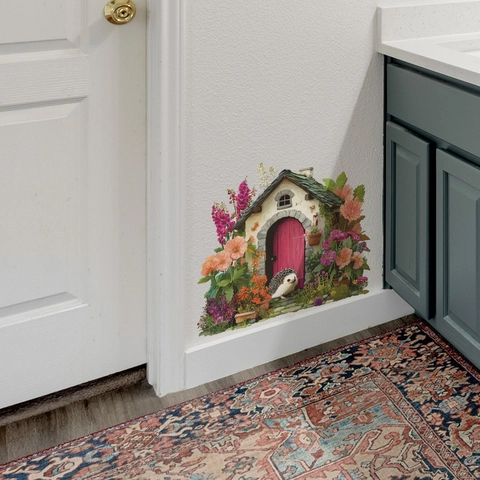 Igel Blume Haus Wandaufkleber Kreative Märchen Hütte PVC Aufkleber Abnehmbar Wohnzimmer Schlafzimmer Wanddekoration