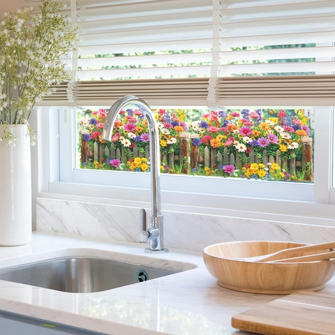 Pastoral Gänseblümchen Blumenzaun Statische Fensteraufkleber PVC Abnehmbare Glasfolie Dekoration Für Küche Badezimmer Schlafzimmer