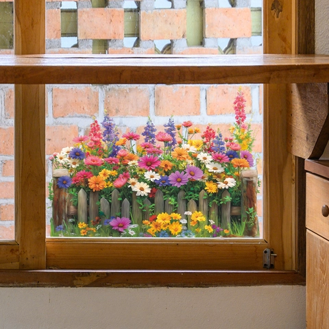 Pastoral Gänseblümchen Blumenzaun Statische Fensteraufkleber PVC Abnehmbare Glasfolie Dekoration Für Küche Badezimmer Schlafzimmer