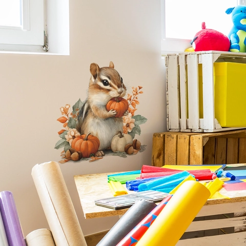Autumn Squirrel Gathering Pumpkins Wall Sticker Removable PVC Decal For Kitchen Dining Room Home Decoration Accessory