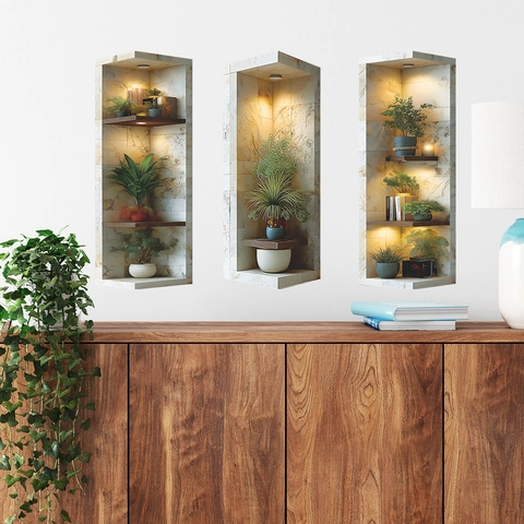3D Creatieve Simulatie Nis Potplant Muursticker PVC Zelfklevend Huisdecoratie Muurschildering Voor Studeerkamer Woonkamer