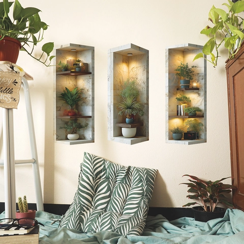 3D Creatieve Simulatie Nis Potplant Muursticker PVC Zelfklevend Huisdecoratie Muurschildering Voor Studeerkamer Woonkamer