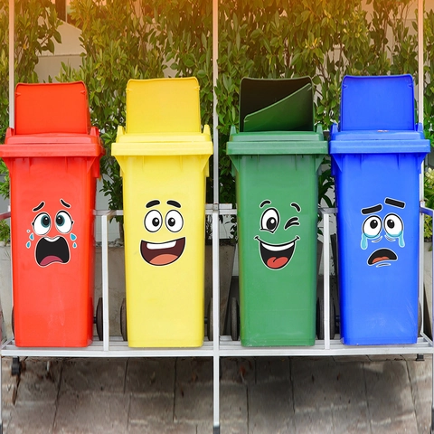 Funny Cartoon Expression Trash Can Stickers Removable PVC Decorative Wall Decals For Kitchen Dining Room Waste Bin Decoration