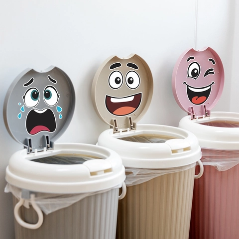 Funny Cartoon Expression Trash Can Stickers Removable PVC Decorative Wall Decals For Kitchen Dining Room Waste Bin Decoration