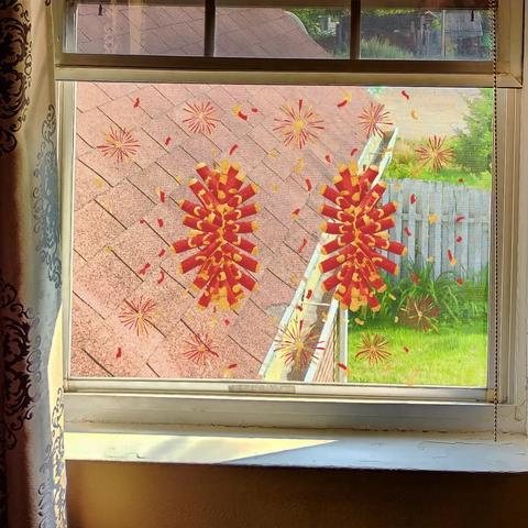 Pegatina de Ventana de Fuegos Artificiales y Petardos de Año Nuevo Chino PVC Calcomanía de Pared Festiva para Decoración