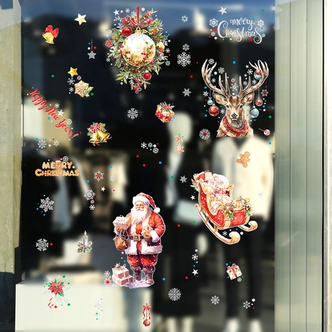 Weihnachten Fensteraufkleber Statisch Haftend Weihnachtsmann Rentier Schneeflocke Goldstaub Neujahr Glasdekor Für Zuhause