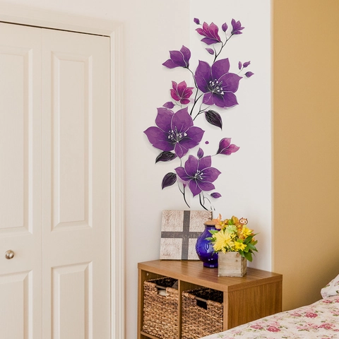 Adesivi Murali con Viti di Fiori Viola in PVC Rimovibile Acquerello Floreale Decalcomania per Bagno Camera da Letto Soggiorno Casa