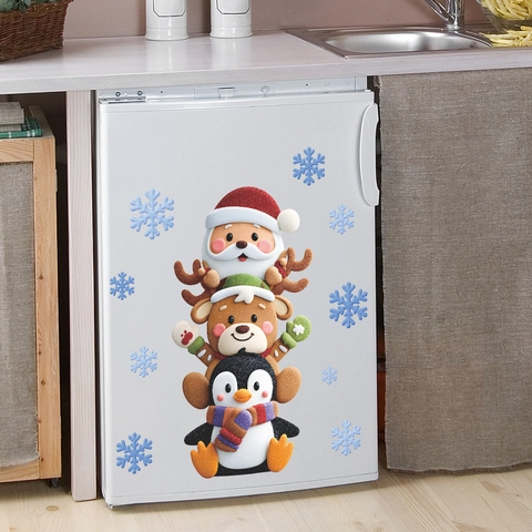 Cartoon Christmas Wall Stickers Santa Claus Reindeer Penguin Stacked Pattern PVC Removable Festive Window Clings Home Decor