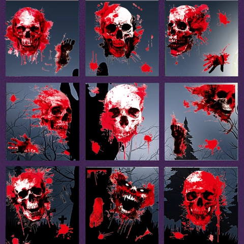 Halloween Vensterstickers Horror Schedel Bloederige Handafdruk Statische Kleving PVC Decals Voor Feest Thuis Decoratie Wandstickers