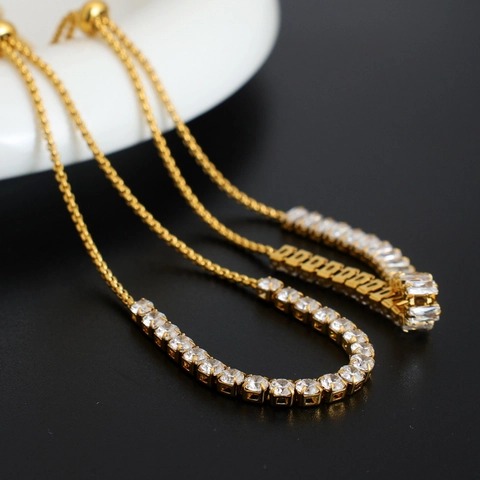 Stainless Steel Cubic Zirconia Tennis Necklace And Bracelet 18K Gold Plated Adjustable Slider Chain Jewelry For Women