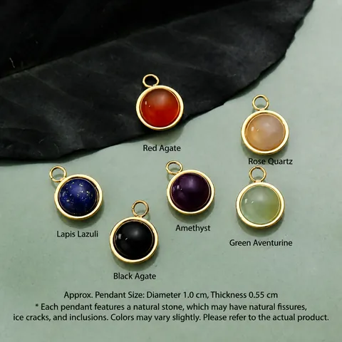 Retro Double Layer Stainless Steel Rice Bead Chain Necklace Natural Stone Round Agate Pendant 18K Gold Plated Jewelry For Women
