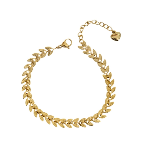 18K Vergoldet Titanstahl Weizenähre Blatt Verstellbares Armband Ohrringe Minimalistischer Natur Inspirierter Schmuck Für Damen