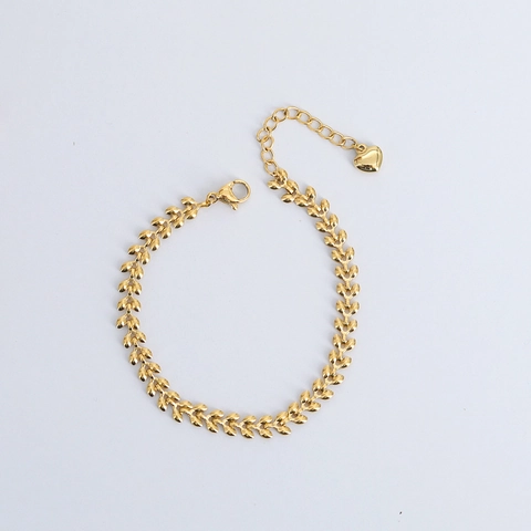 18K Vergoldet Titanstahl Weizenähre Blatt Verstellbares Armband Ohrringe Minimalistischer Natur Inspirierter Schmuck Für Damen