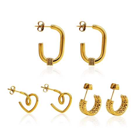 Stainless Steel Hoop Earrings For Women 18K Gold Plated Multi Layer C Shaped Twisted Heart U Shaped Stud Earrings Jewelry