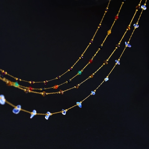 Handmade Irregular Natural Stone Amethyst Tiger Eye Moonstone Beaded Necklace Bracelet For Women 18K Gold Plated Stainless Steel Jewelry