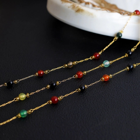 Handmade Irregular Natural Stone Amethyst Tiger Eye Moonstone Beaded Necklace Bracelet For Women 18K Gold Plated Stainless Steel Jewelry
