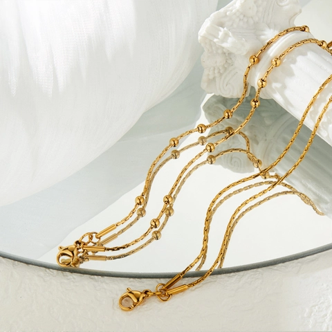 Minimalist Double Layer Snake Bone Gold Plated Titanium Steel Bead Bracelet For Women Tarnish Resistant Fashion Jewelry Gift
