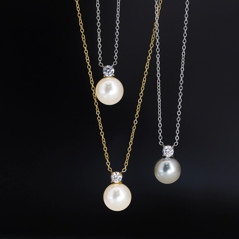 French Elegant Artificial Pearl Pendant Necklace And Stud Earrings Set Titanium Steel Gold Silver Grey White Glass Artificial Pearl Jewelry For Women
