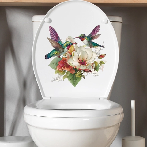 Pegatinas de Pared de Colibrí y Flor de Magnolia de PVC Impermeable para Cocina Baño Inodoro Refrigerador Decoración
