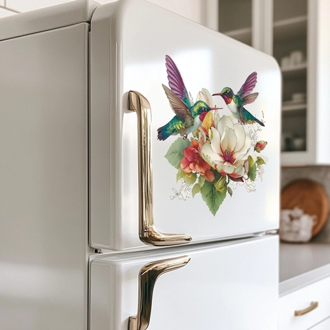 Pegatinas de Pared de Colibrí y Flor de Magnolia de PVC Impermeable para Cocina Baño Inodoro Refrigerador Decoración