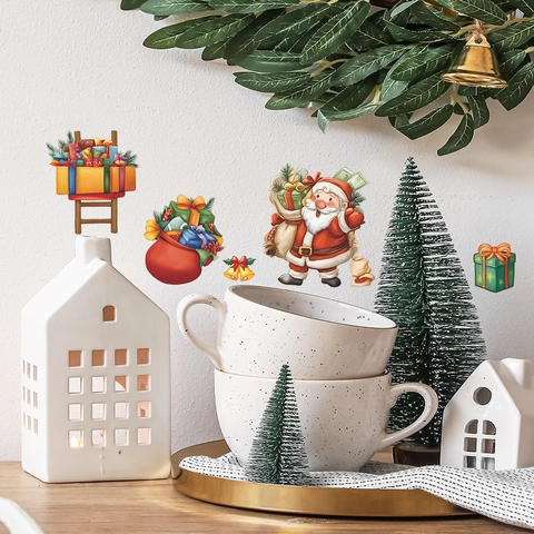 Christmas Cartoon Santa Claus Switch Sticker PVC Wall Sticker With Gift Box Bell Patterns For Festive Home Background Decoration
