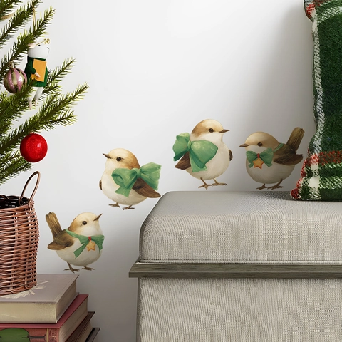 Bird Wall Stickers With Bows And Stars Removable Self-Adhesive PVC Decals For Living Room Bedroom Kitchen Home Wall Decoration