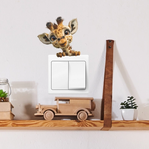 Creativo Adesivo da Parete Giraffa Cartone Animato 3D in PVC Removibile per Interruttore Luce Soggiorno Camera da Letto Decorazione