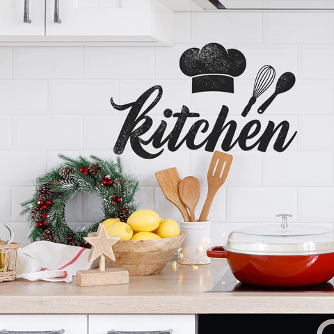 Chef Hat Kitchenware Pattern Kitchen Wall Sticker Waterproof PVC Quote Wall Art Decal For Dining Room Restaurant DIY Home Decor