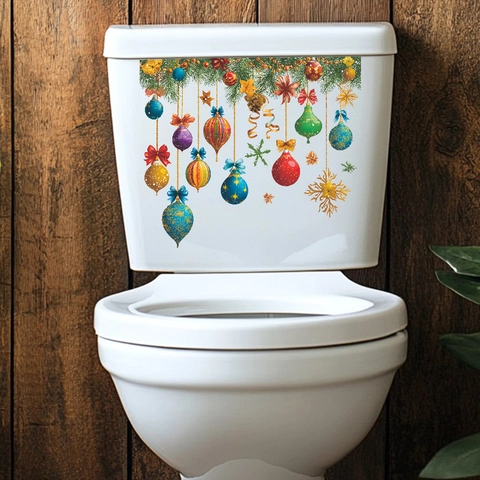 Christmas Ball Hanging Ornament Toilet Sticker Removable Waterproof PVC Bathroom Decal Festive Holiday Home Decoration