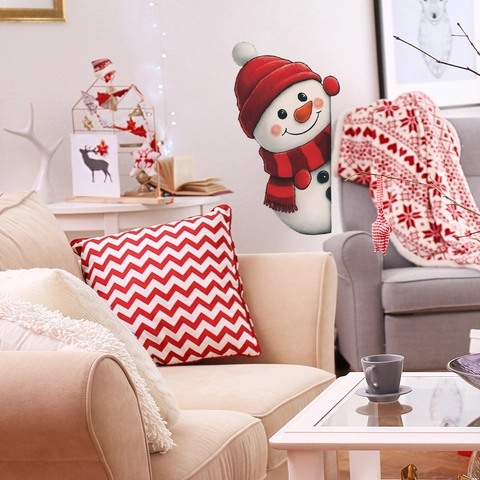Cartoon Spähender Schneemann Wandtattoo Kreatives PVC Weihnachten Aufkleber Für Kühlschrank Wohnzimmer Festliche Haus Deko