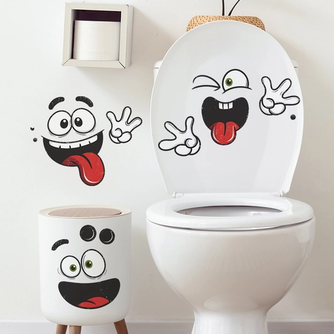 Pegatinas Creativas Divertidas Expresión Facial Dibujos Animados Calcomanías Pared PVC Impermeables para Baño Cocina Refrigerador