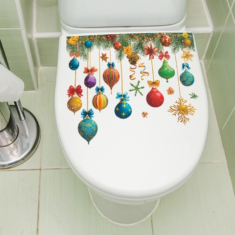 Christmas Ball Hanging Ornament Toilet Sticker Removable Waterproof PVC Bathroom Decal Festive Holiday Home Decoration