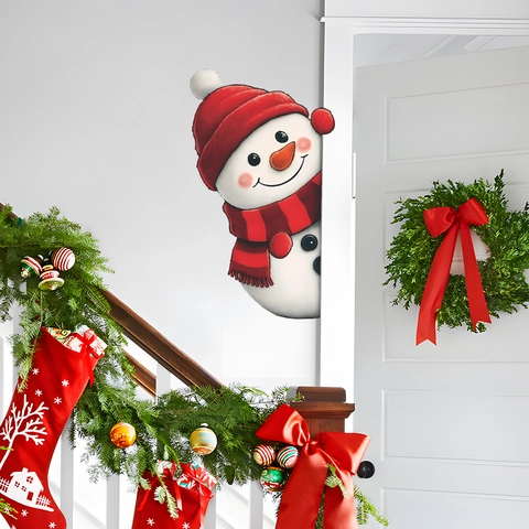 Cartoon Spähender Schneemann Wandtattoo Kreatives PVC Weihnachten Aufkleber Für Kühlschrank Wohnzimmer Festliche Haus Deko