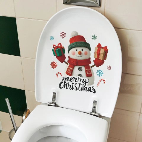 Christmas Snowman Snowflake Toilet Lid Sticker Removable PVC Waterproof Merry Christmas Wall Decal For Bathroom Decor