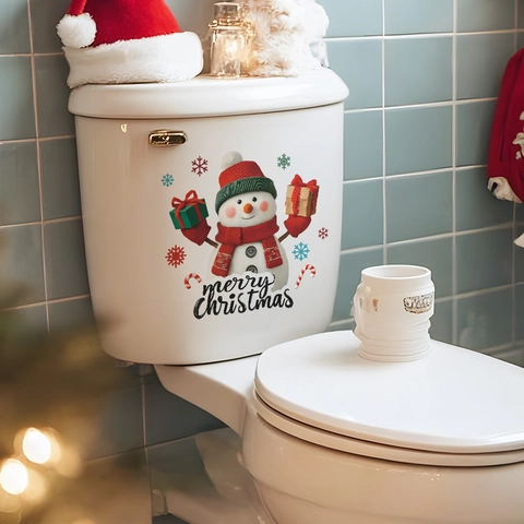 Christmas Snowman Snowflake Toilet Lid Sticker Removable PVC Waterproof Merry Christmas Wall Decal For Bathroom Decor