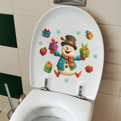 Kerstmis Grappige Sneeuwpop Toiletsticker PVC Waterdicht Verwijderbaar Cartoon Geschenkdoos DIY Badkamer Muur Decoratie