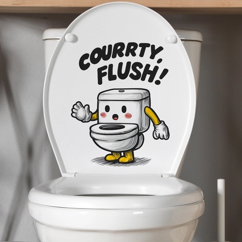 Pegatina Decorativa de Baño con Personaje de Inodoro de Dibujos Animados y Eslogan en Inglés PVC Impermeable Adhesivo de Pared Creativo