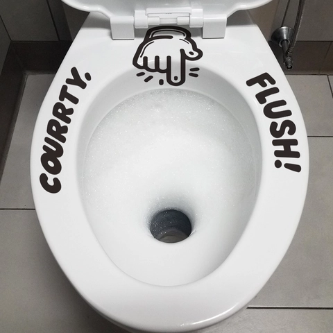 Moderne Verwijderbare PVC Toiletsticker Met Engelse Slogan En Wijzende Vinger Gebaar Muursticker Badkamer Decoratie