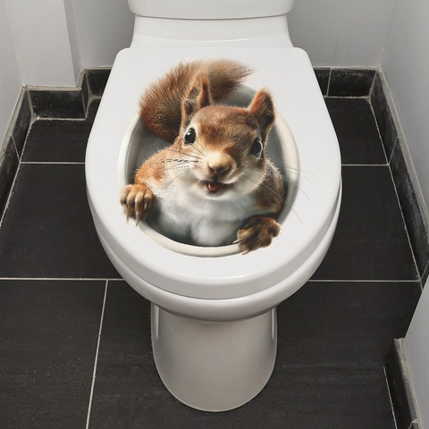 Pegatina de Pared Ardilla Realista 3D PVC Removible Calcomanía de Tapa de Inodoro Animal Creativo Decoración de Baño Casa