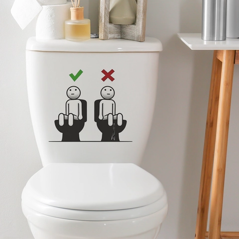 Autocollant Créatif d'Étiquette de Toilette Drôle Dessin Animé Panneau d'Instruction Imperméable Décoration de Salle de Bain