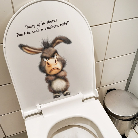 Funny 3D Cartoon Angry Mule Toilet Seat Sticker Waterproof PVC Removable Decal For Restroom Bathroom Home Decoration Sticker