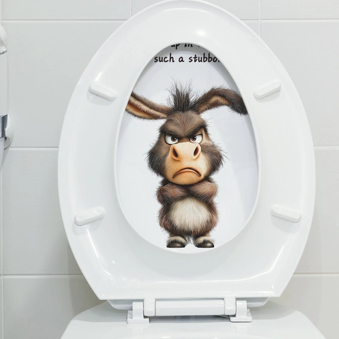 Funny 3D Cartoon Angry Mule Toilet Seat Sticker Waterproof PVC Removable Decal For Restroom Bathroom Home Decoration Sticker