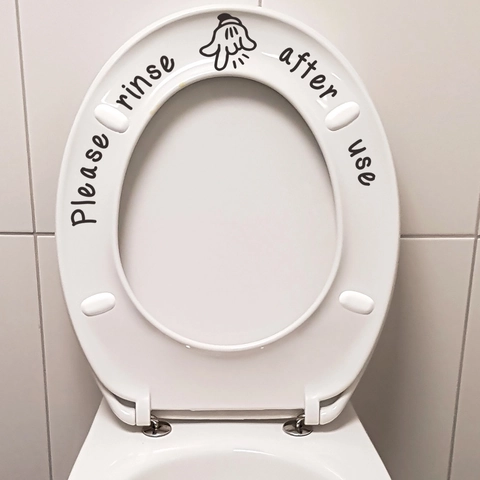 Removable PVC Toilet Sticker Please Rinse After Use Quote For Bathroom Waterproof Cartoon Hand Design Wall Decal Sign Decor