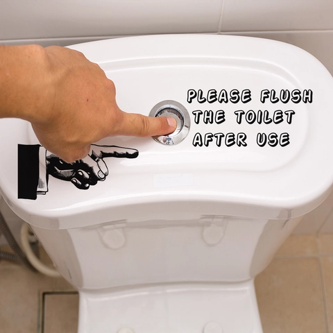 Creatieve Gelieve Na Gebruik Het Toilet Door Te Spoelen Sticker Verwijderbaar PVC Waterdicht Badkamer Decal Vintage Gebaar Patroon Wc Decoratie