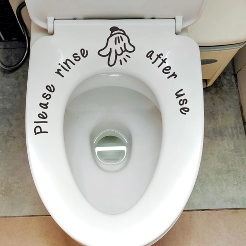 Removable PVC Toilet Sticker Please Rinse After Use Quote For Bathroom Waterproof Cartoon Hand Design Wall Decal Sign Decor